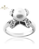 White Gold  Pearl & Brilliant Cut Diamond Ring - 0.24 ct