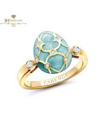Fabergé Heritage Yellow Gold Diamond & Turquoise Guilloché Enamel Egg Ring 