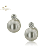 White Gold Pearl & Brilliant Cut Diamond Stud Earrings - 0.39ct