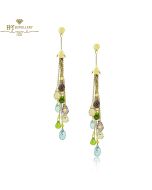 Yellow Gold Mix Cut Colored Gemstones Earrings 